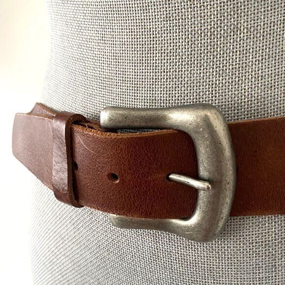 Express Brown Woven Leather Belt Silver Buckle Sz S 27”- 32” Waist Boho Western main image 7